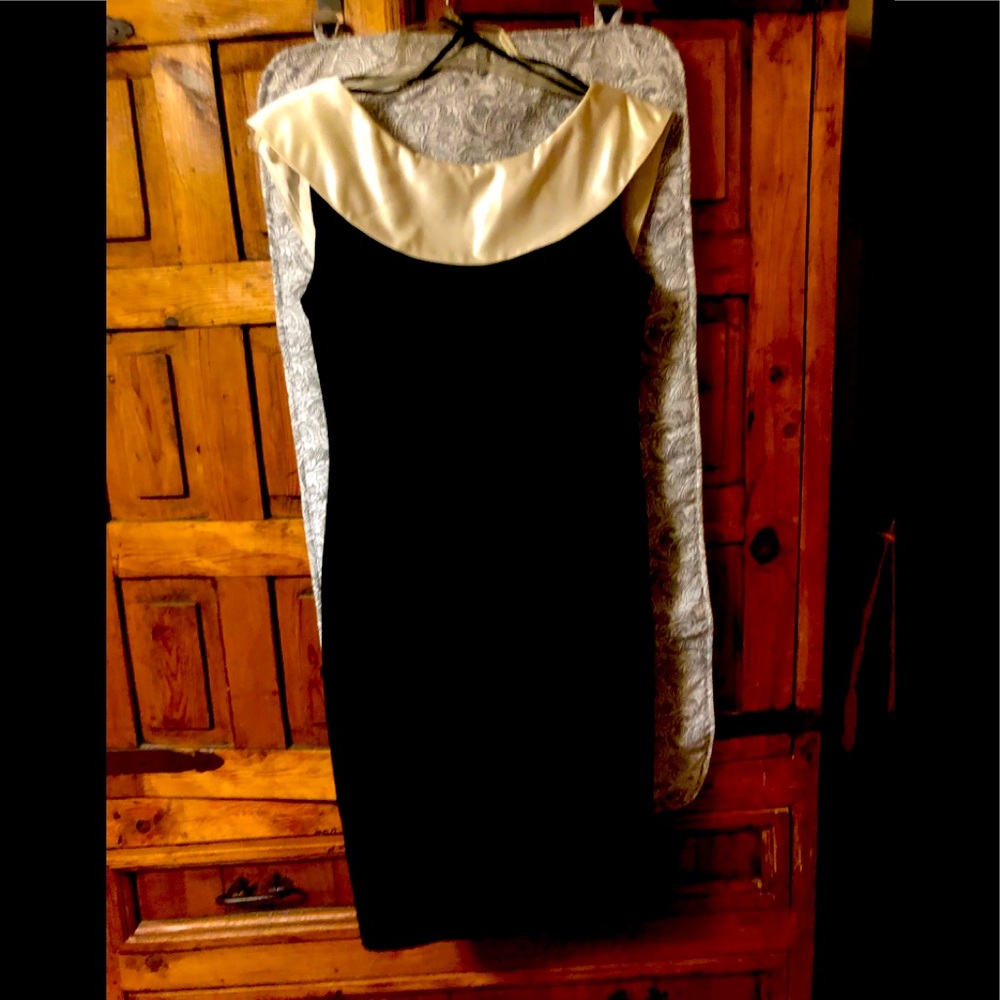 Backless cocktail dress. Jessica Howard by Mitchel Rodbell. Satin collar.